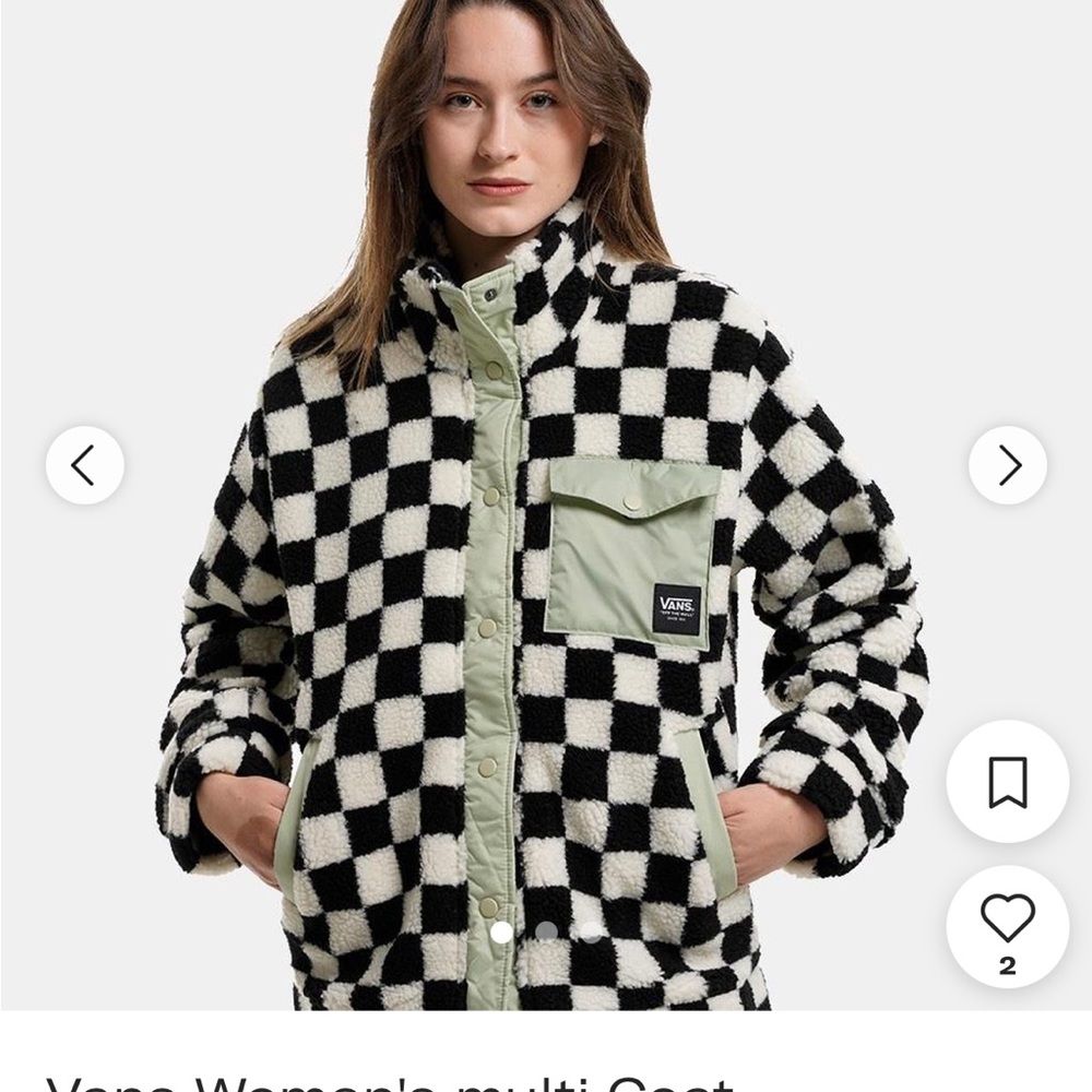 Vans Black and White Teddy Jacket Checkered Oversized